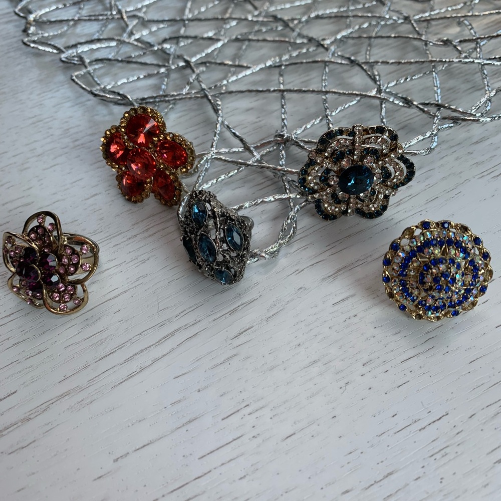 Floral Faux Gemstone Ring Lot in Multicolor - selling as a lot